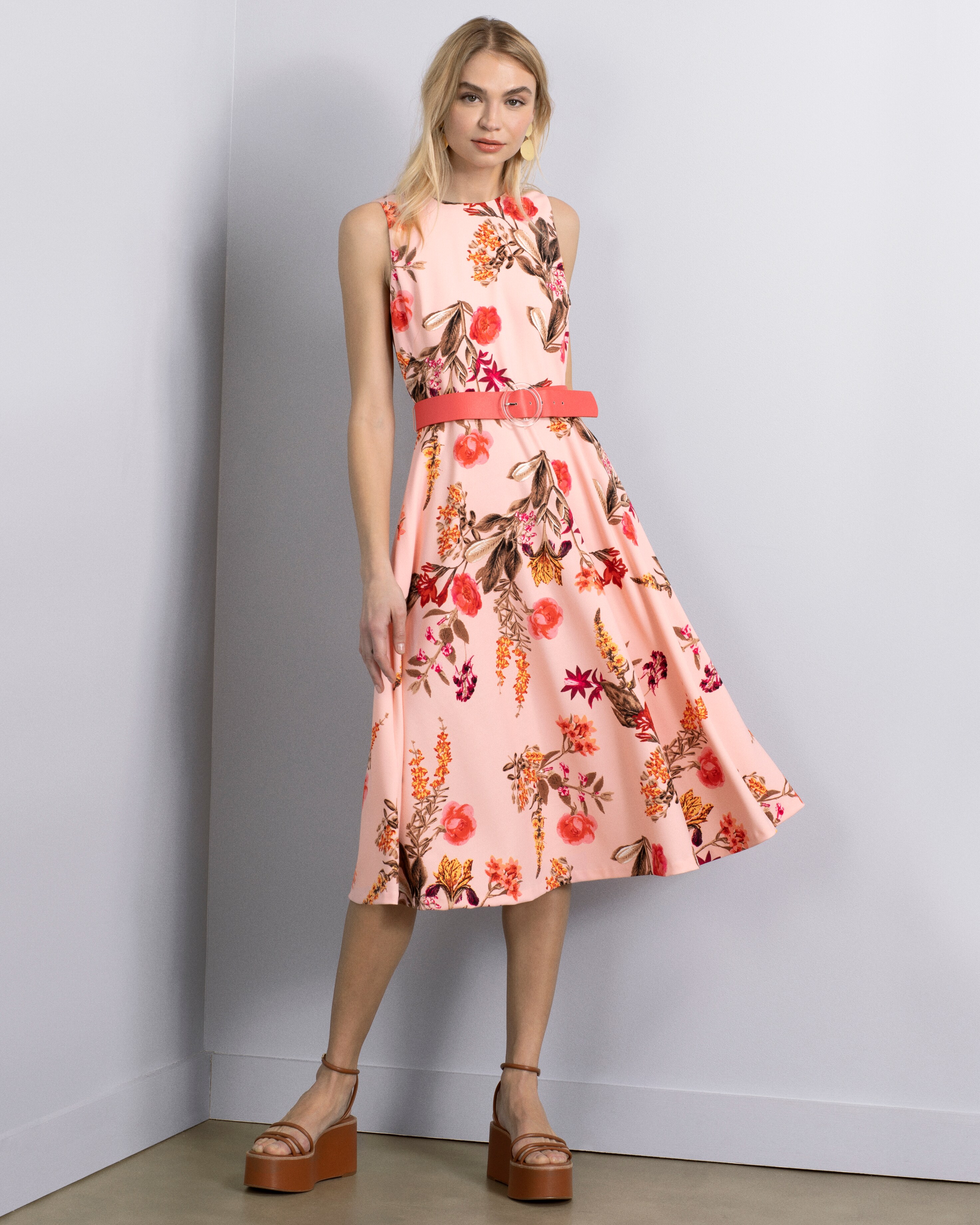 Vince Camuto Floral-Print Belted Dress ...